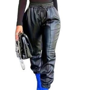 Ladies pu leather jogger pant sz XXL